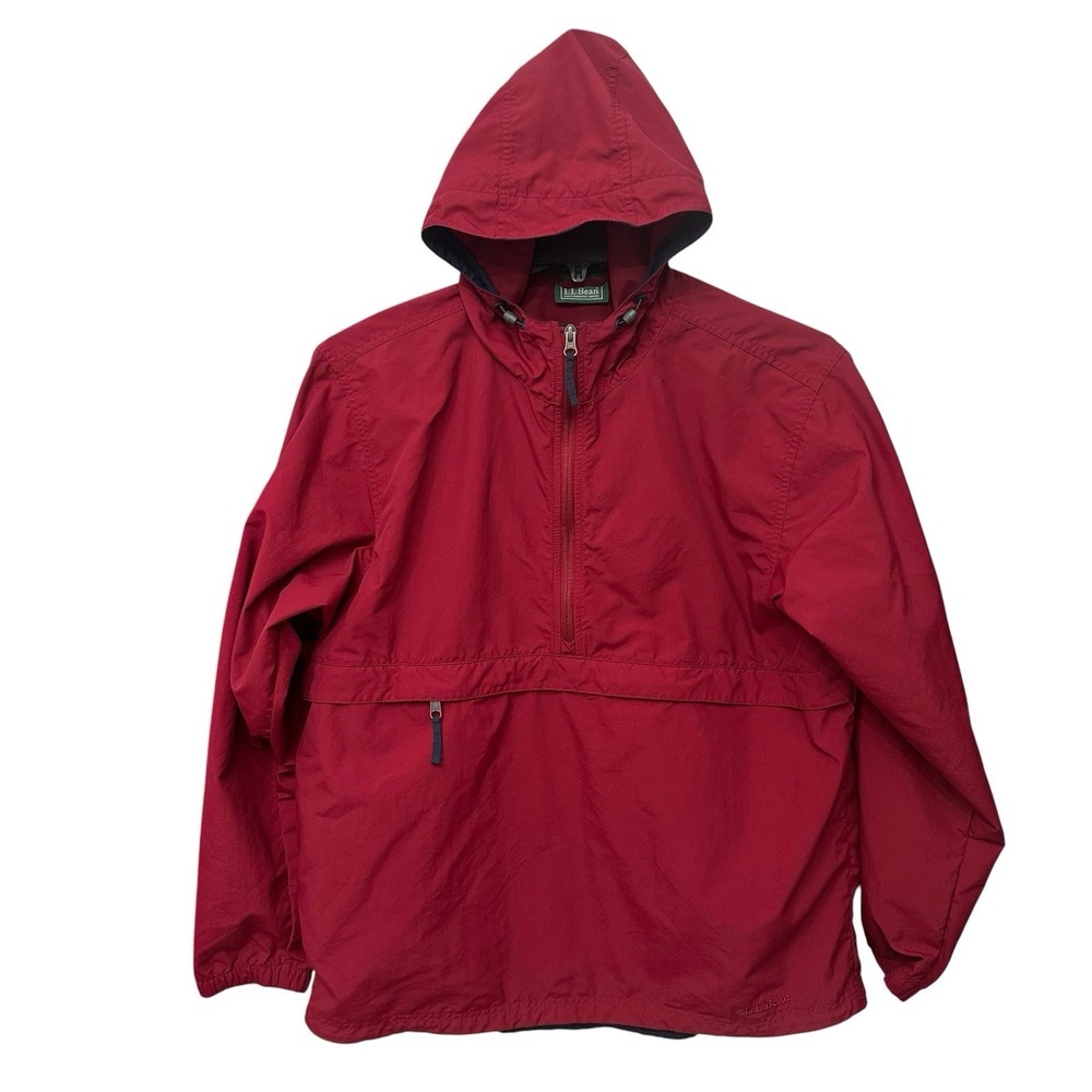 Vintage 90s LL Bean Anorak Hooded Jacket Mens L Red Pullover Mountain Classic